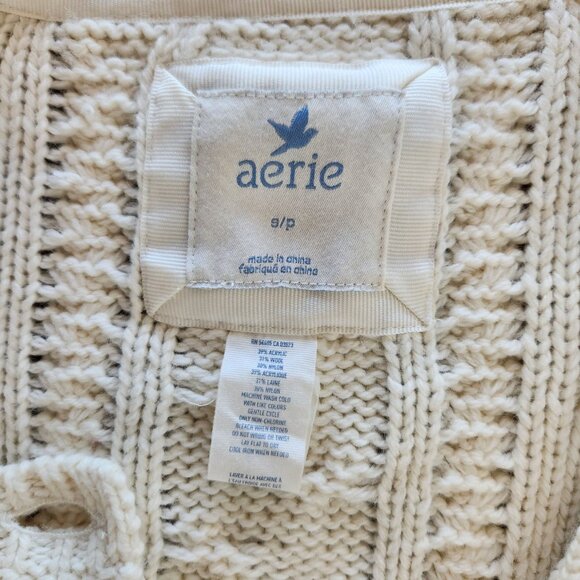 Aerie Wool Blend Women's Cable Knit Button Up Ivory Cardigan, Sm, Fisherman - Picture 4 of 8